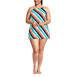 Women's Plus Size Chlorine Resistant High Neck Swim Dress One Piece Swimsuit Adjustable Straps, Front