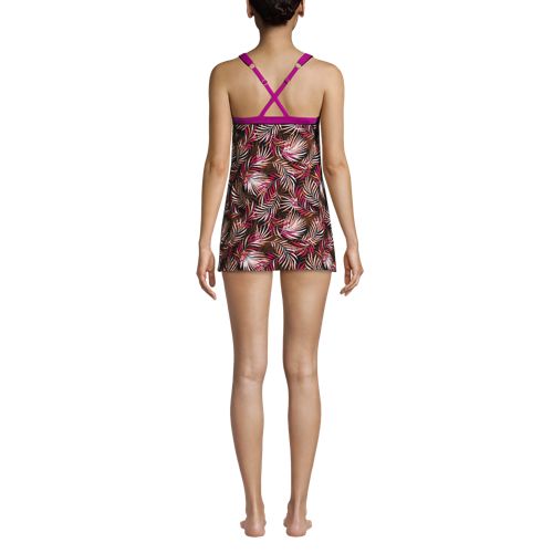Women's Chlorine Resistant High Neck Swim Dress One Piece Swimsuit, Back