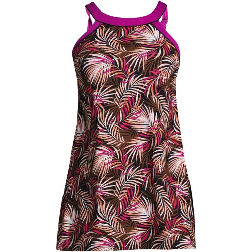 Women's Chlorine Resistant High Neck Swim Dress One Piece Swimsuit, Front