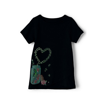 T-Shirt Graphique en Coton Ourlet Tulipe à Manches Courtes, Fille image number 2