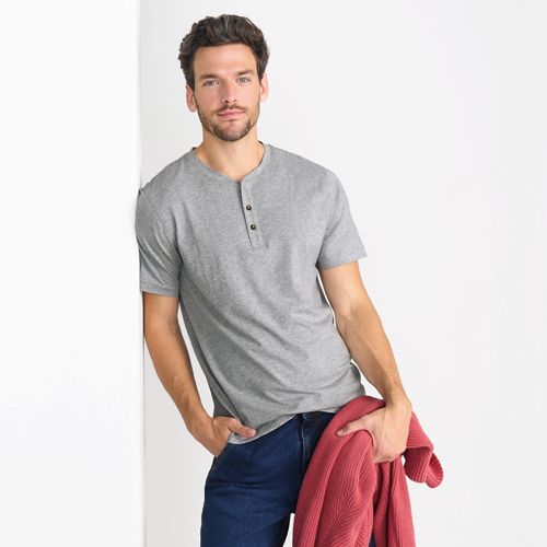Men Plain Henley Shirts Short Sleeve Pullover T-shirt Summer Casual Tee Tops