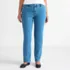 Women's Plus Size Mid Rise Straight Leg Blue Jeans, Front