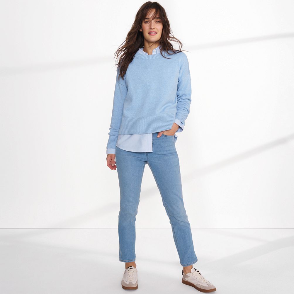 Lands' End Women's Starfish High Rise Pull On Knit Denim Straight