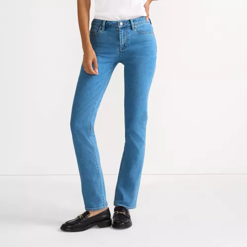 Women's Recover Mid Rise Straight Leg Blue Jeans, Front