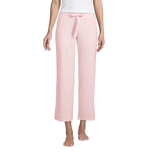 Cosy Brushed Jersey Leg Cropped Loungewear Pyjama Bottoms, Women, Size: 10-12 Regular, Pink, Spandex, by Lands’ End