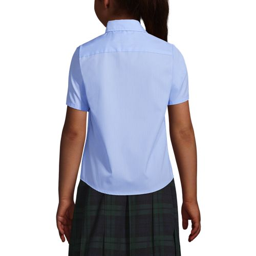 Lands End School Uniform Girls Short Sleeve Button Front Peter Pan Collar Knit Shirt 