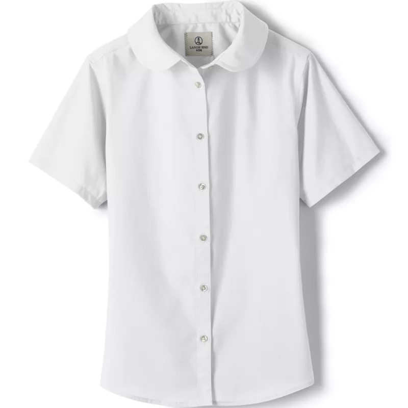 Girls Short Sleeve Peter Pan Collar Broadcloth Shirt, Front