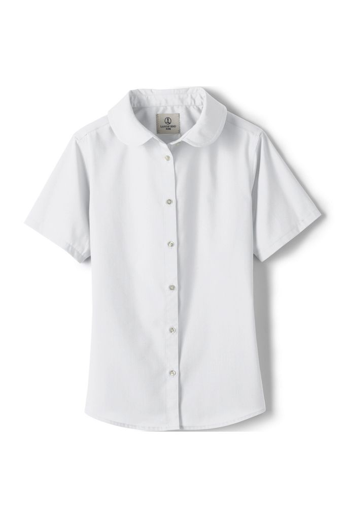School Uniform Girls Short Sleeve Peter Pan Collar Broadcloth Shirt - Lands' End - White - 10