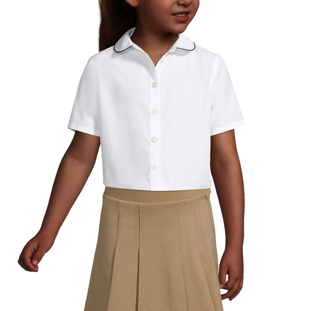 School Uniform Girls Piped Peter Pan Collar Broadcloth Shirt