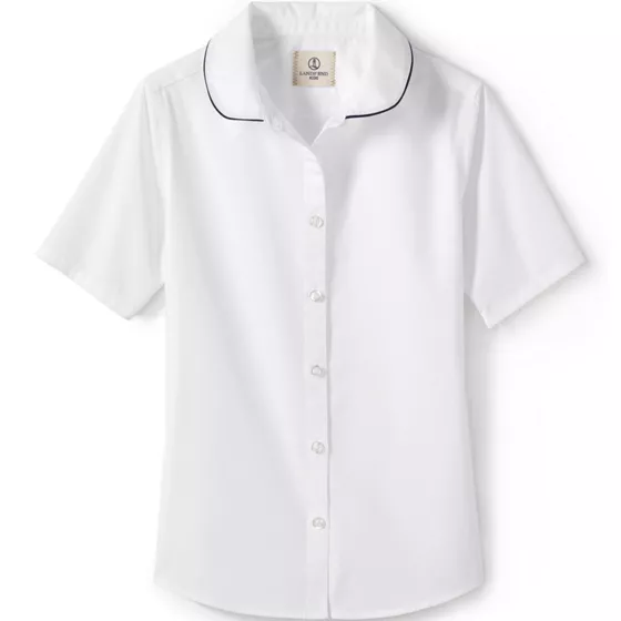 Girls Piped Peter Pan Collar Broadcloth Shirt - primary