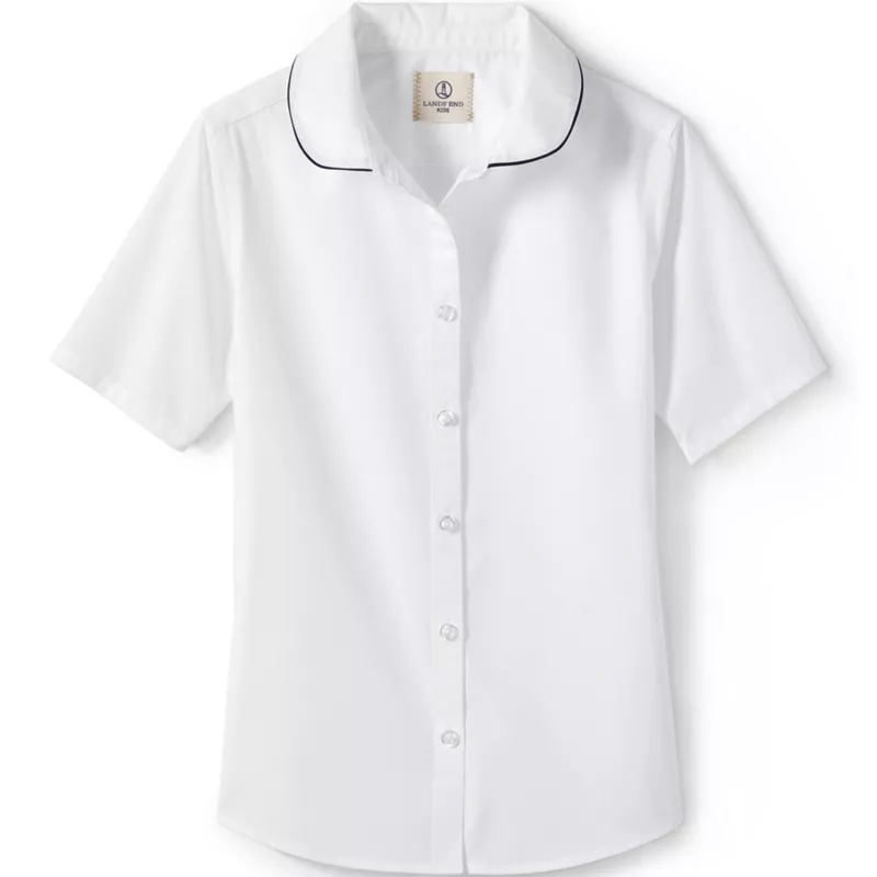 Girls Piped Peter Pan Collar Broadcloth Shirt, Front