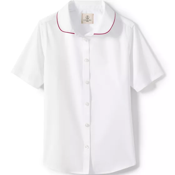 School Uniform Girls Piped Peter Pan Collar Broadcloth Shirt - primary