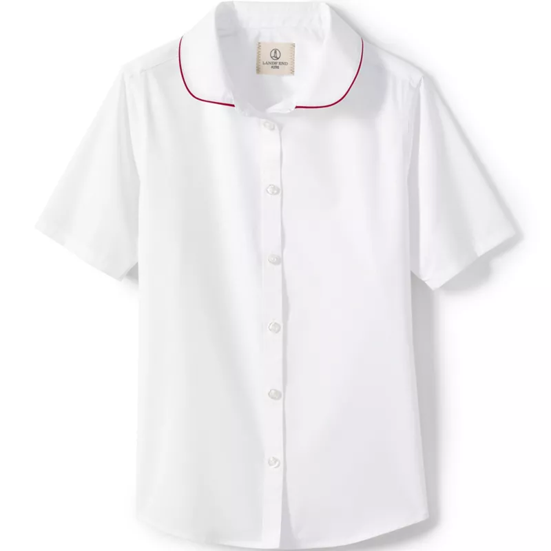 Girls Piped Peter Pan Collar Broadcloth Shirt, Front