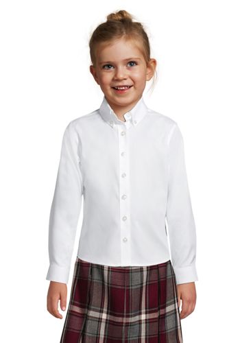 Lands End School Uniform Girls Long Sleeve Button Front Peter Pan Collar Knit Shirt