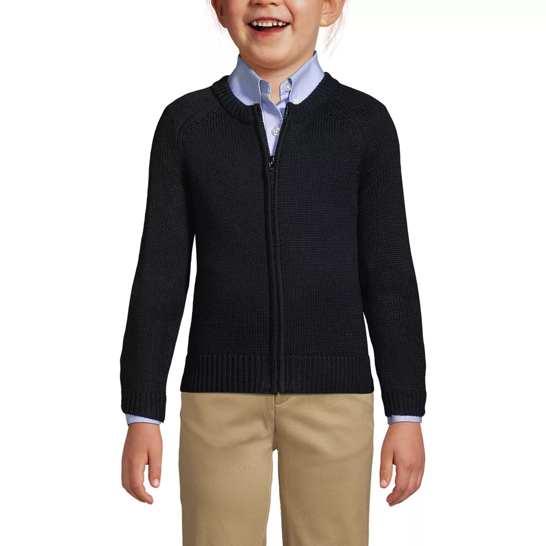 School Uniform Girls Cotton Modal Zip Front Cardigan Sweater