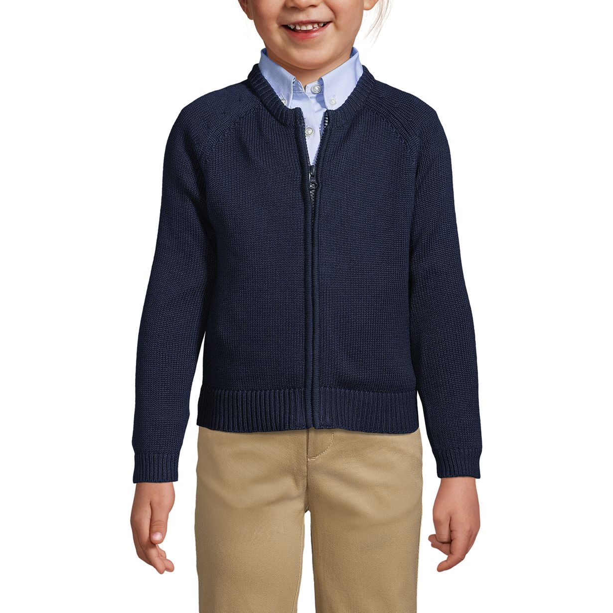 School Uniform Girls Cotton Modal Zip Front Cardigan Sweater