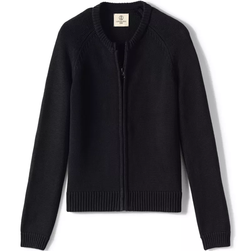 Girls Cotton Modal Zip Front Cardigan Sweater, Front