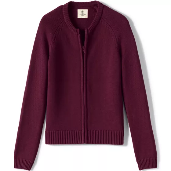 School Uniform Girls Cotton Modal Zip Front Cardigan Sweater - primary