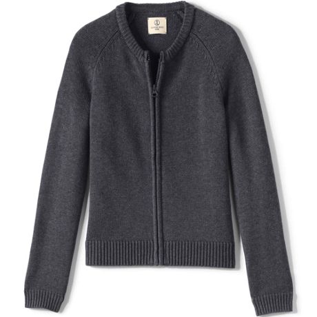 Lands' End School Uniform Girls Cotton Modal Zip-Front Cardigan Sweater 