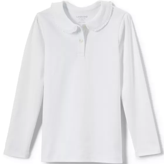 Girls Long Sleeve Ruffled Peter Pan Collar Knit Shirt - primary