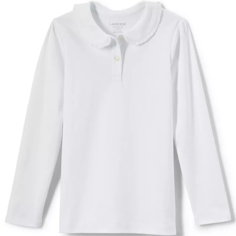 Girls Long Sleeve Ruffled Peter Pan Collar Knit Shirt, Front