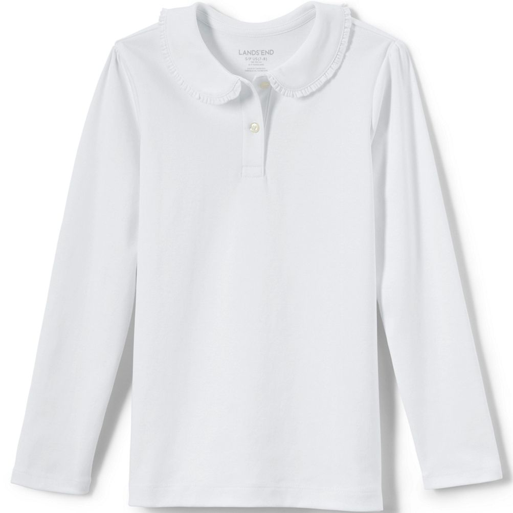 School Uniform Girls Long Sleeve Ruffled Peter Pan Collar Knit Shirt