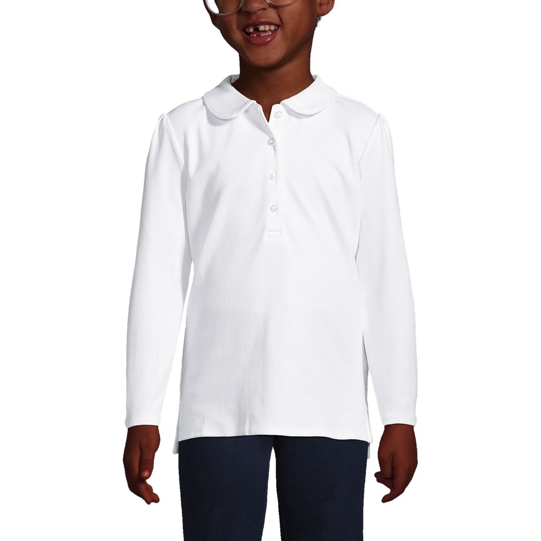 School Uniform Girls Long Sleeve Peter Pan Collar Polo Shirt