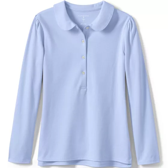 Girls Long Sleeve Peter Pan Collar Polo Shirt - primary