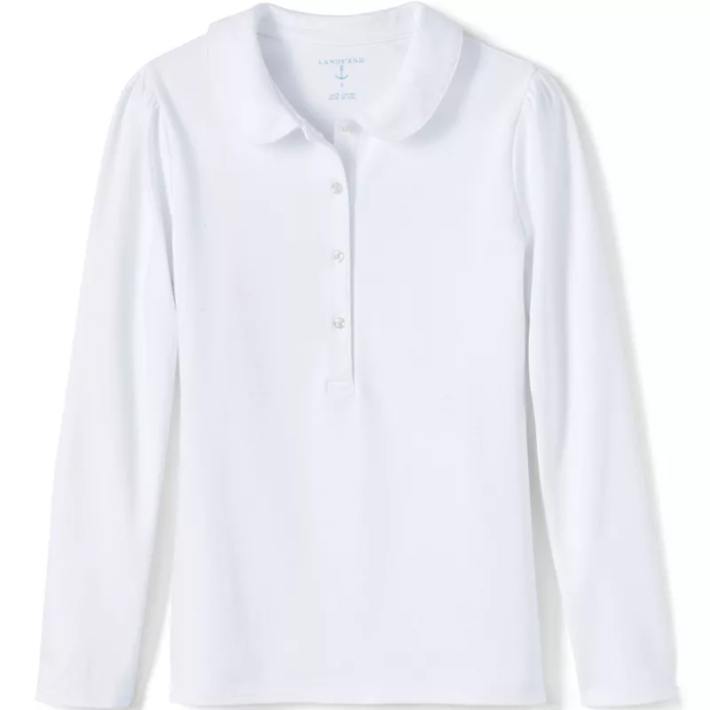 Girls Long Sleeve Peter Pan Collar Polo Shirt, Front