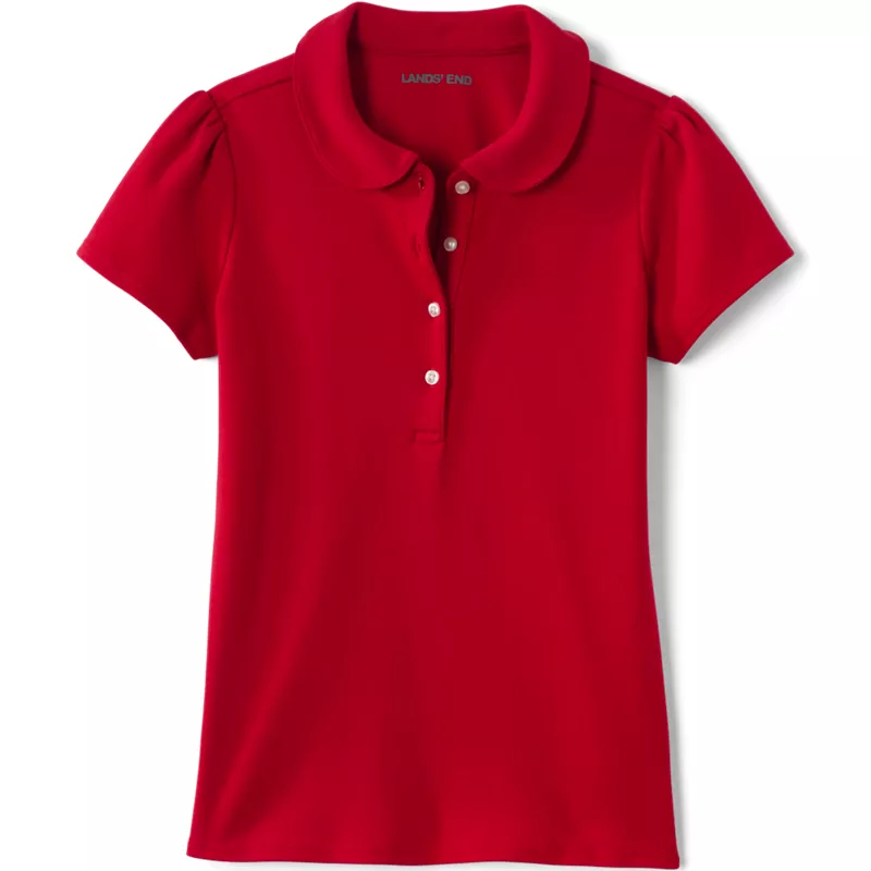 Girls Short Sleeve Peter Pan Collar Polo Shirt, Front