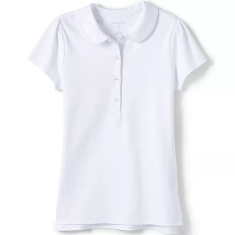 Girls Short Sleeve Peter Pan Collar Polo Shirt, Front