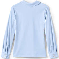 Lands End School Uniform Girls Short Sleeve Button Front Peter Pan Collar Knit Shirt 