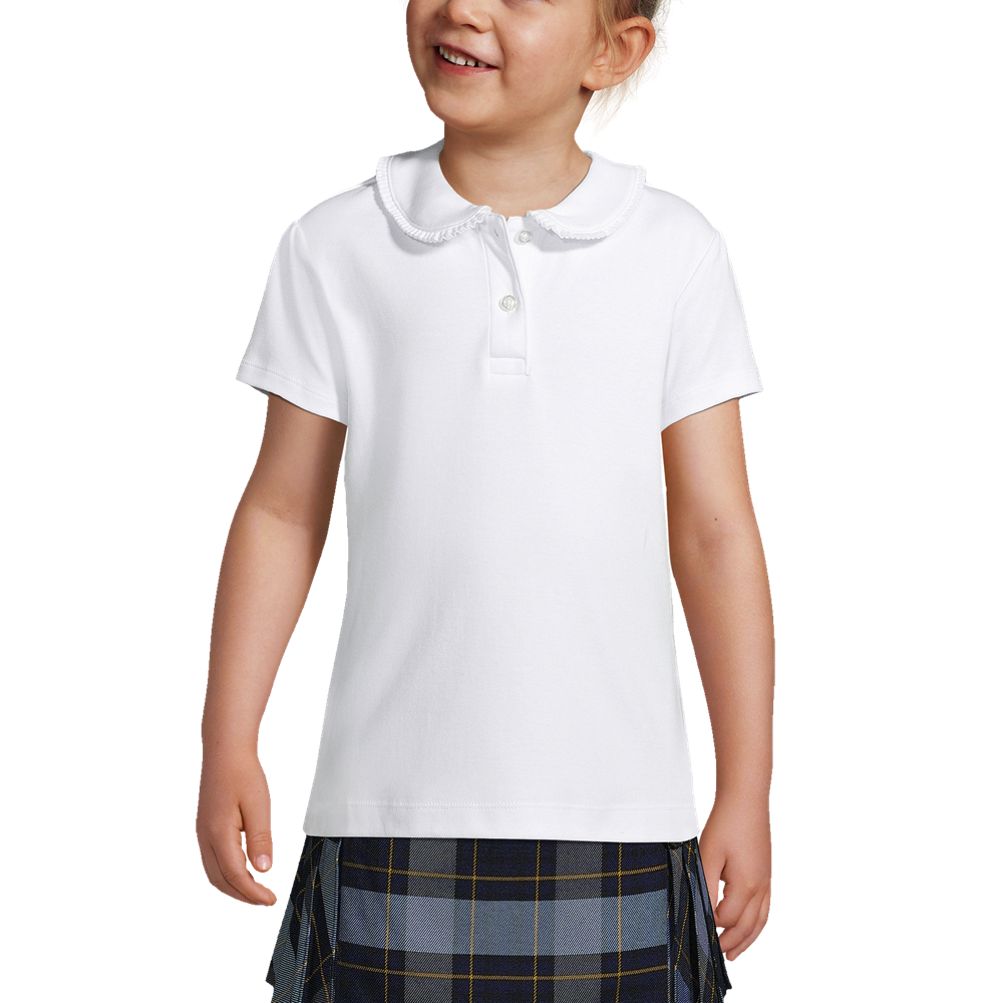 Girls Short Sleeve Ruffled Peter Pan Collar Knit Shirt