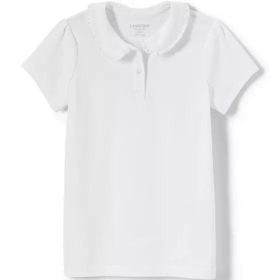School Uniform Girls Short Sleeve Ruffled Peter Pan Collar Knit Shirt - primary