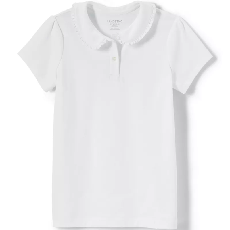 Girls Short Sleeve Ruffled Peter Pan Collar Knit Shirt, Front