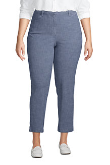 Women's Mid Rise Cropped Stretch Chino Trousers, Chambray