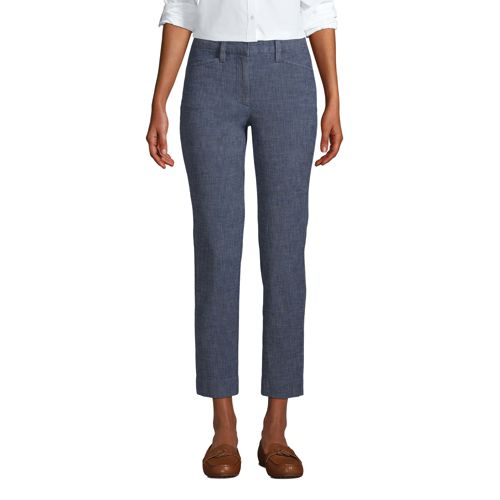 Women's Plus Mid Rise Cropped Stretch Chino Trousers, Chambray