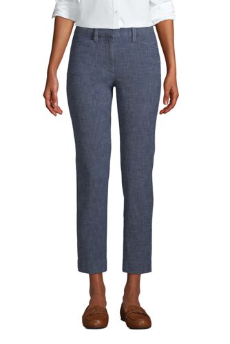 Women's Plus Mid Rise Cropped Stretch Chino Trousers, Chambray