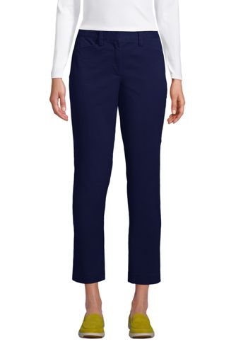 Mid Rise Stretch Chino Cropped Trousers, Women, Size: 14 Petite, Blue, Cotton-blend, by Lands’ End