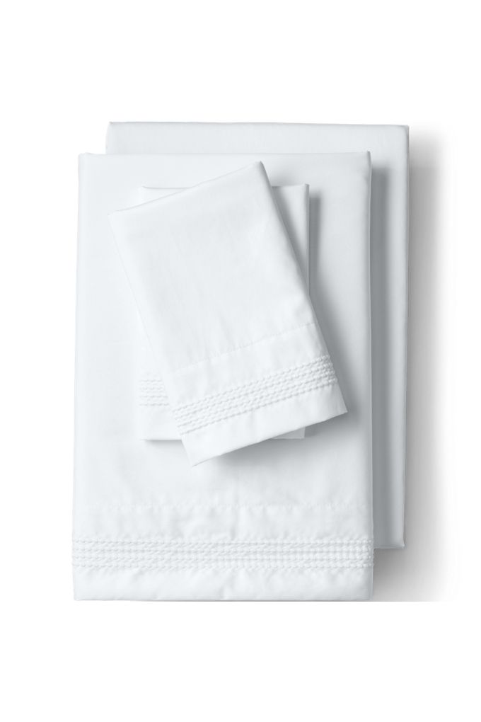 Lands' End 400 Thread Count Sateen Embroidered Sheets In White