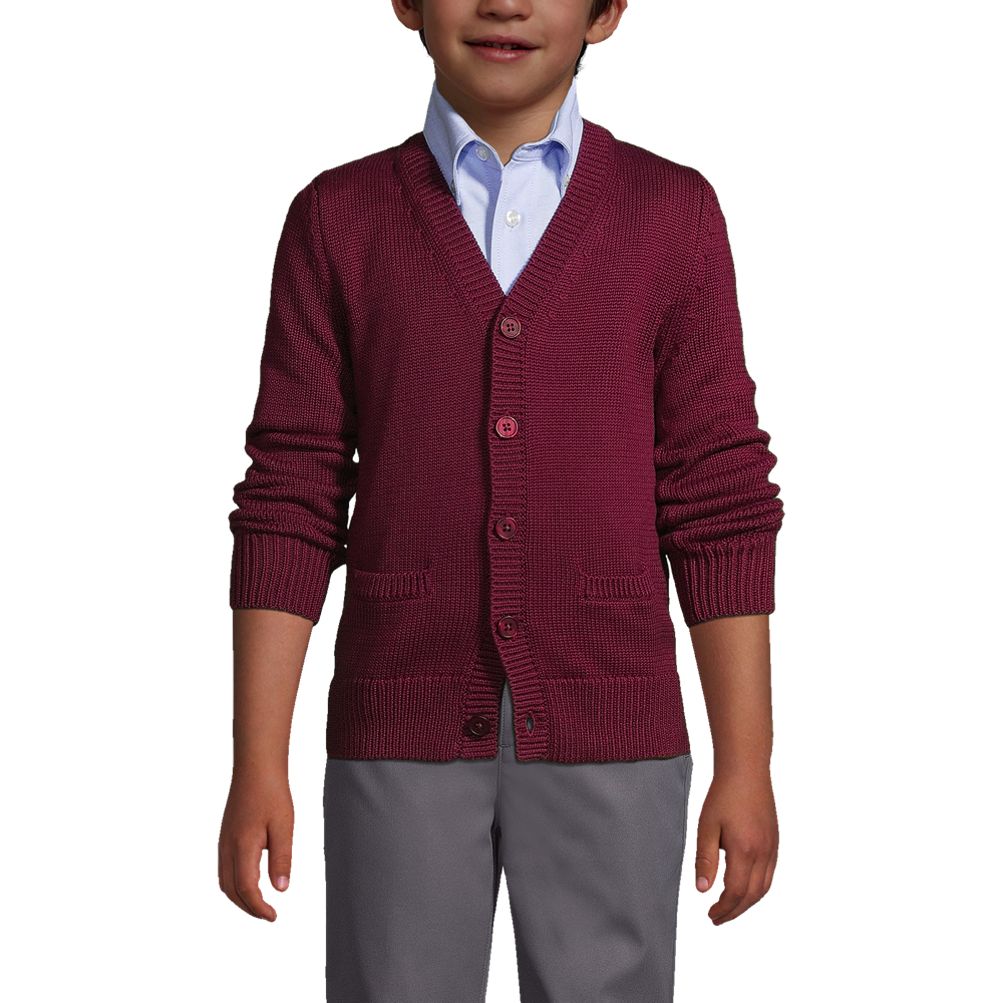 Lands' End Uniform Cotton Modal Button Front Cardigan Burgundy Mens Regular  Small at  Men's Clothing store