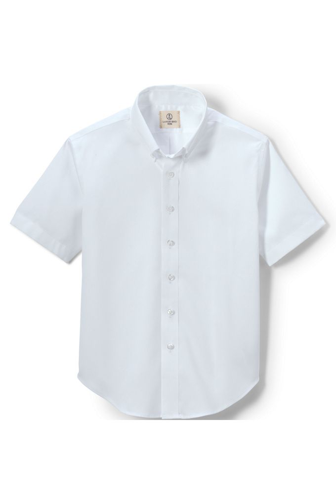 Boys Short Sleeve No Iron Pinpoint Dress Shirt - Lands' End - White - 10