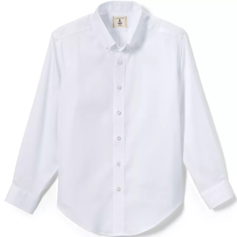 Boys Long Sleeve No Iron Pinpoint Dress Shirt, Front