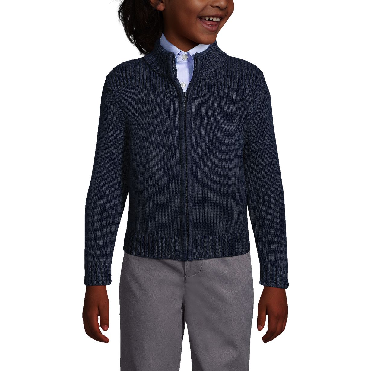 School Uniform Boys Cotton Modal Zip Front Cardigan Sweater