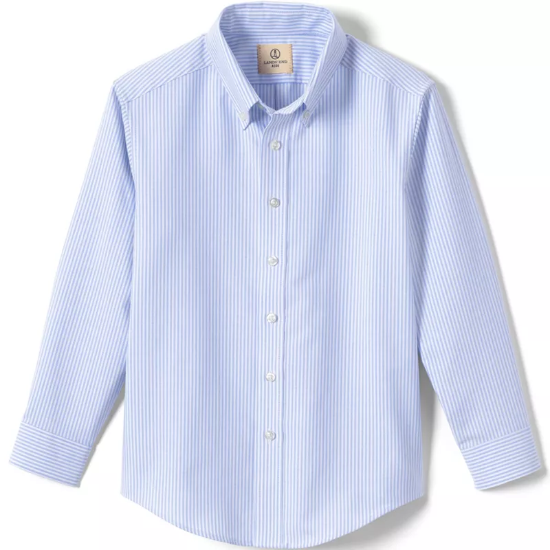 School Uniform Boys Long Sleeve Stripe Oxford Dress Shirt, Front