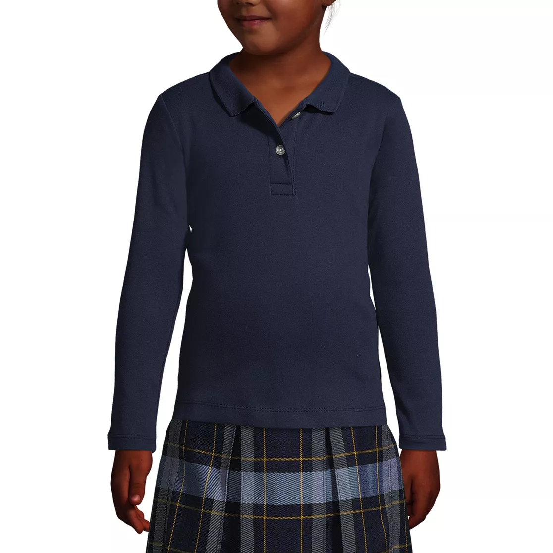 School Uniform Girls Long Sleeve Feminine Fit Interlock Polo Shirt