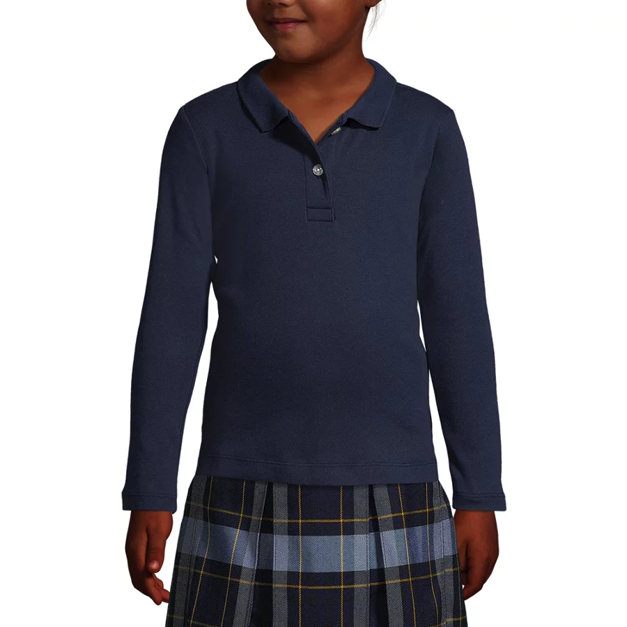 School Uniform Girls' Long Sleeve Feminine Fit Interlock Polo Shirt view 3