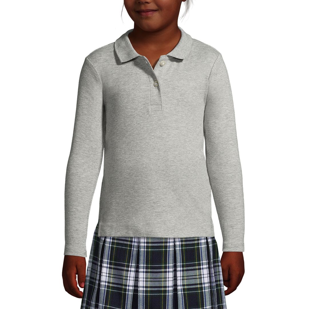 School Uniform Girls Long Sleeve Feminine Fit Interlock Polo Shirt