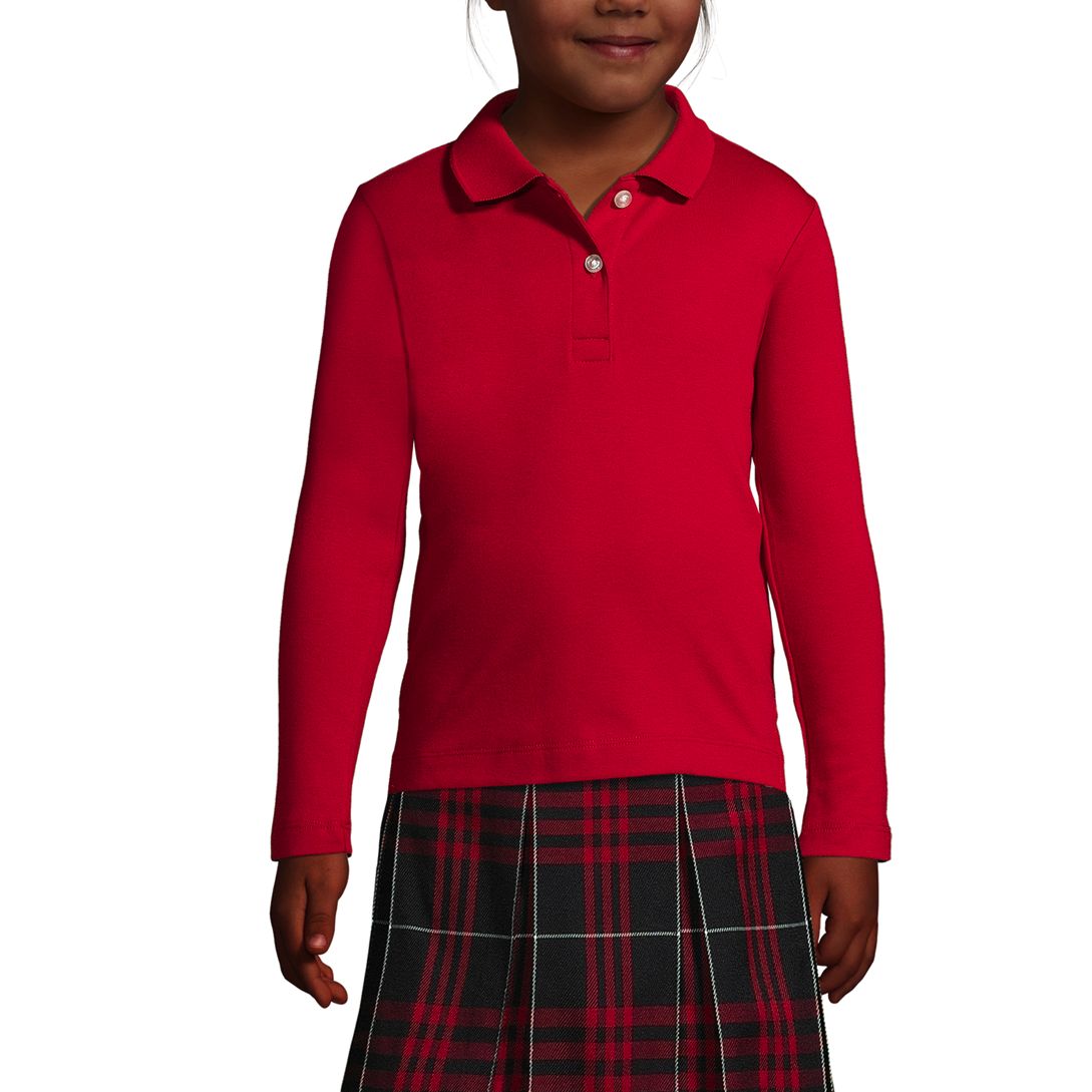 School Uniform Girls Long Sleeve Feminine Fit Interlock Polo Shirt