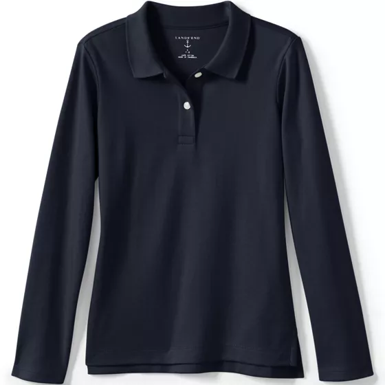 School Uniform Girls Long Sleeve Feminine Fit Interlock Polo Shirt - primary